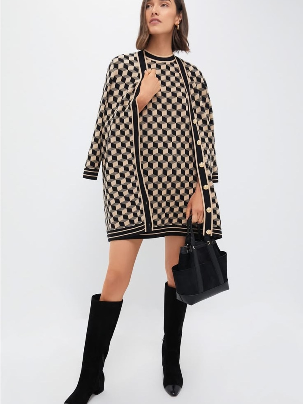 Onyx and Camel Knit Geo Liv Cardigan